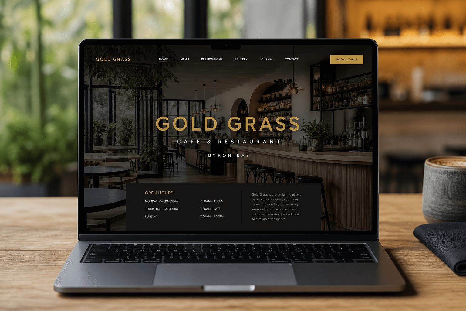 Gold Grass sample website on a laptop.